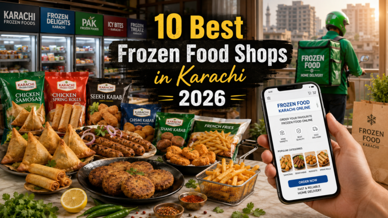 Best frozen food shops in Karachi 2026 with samosas, spring rolls, kababs, fries, and online frozen food delivery app.