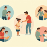 Illustration showing parents helping children avoid 11 Plus mistakes.