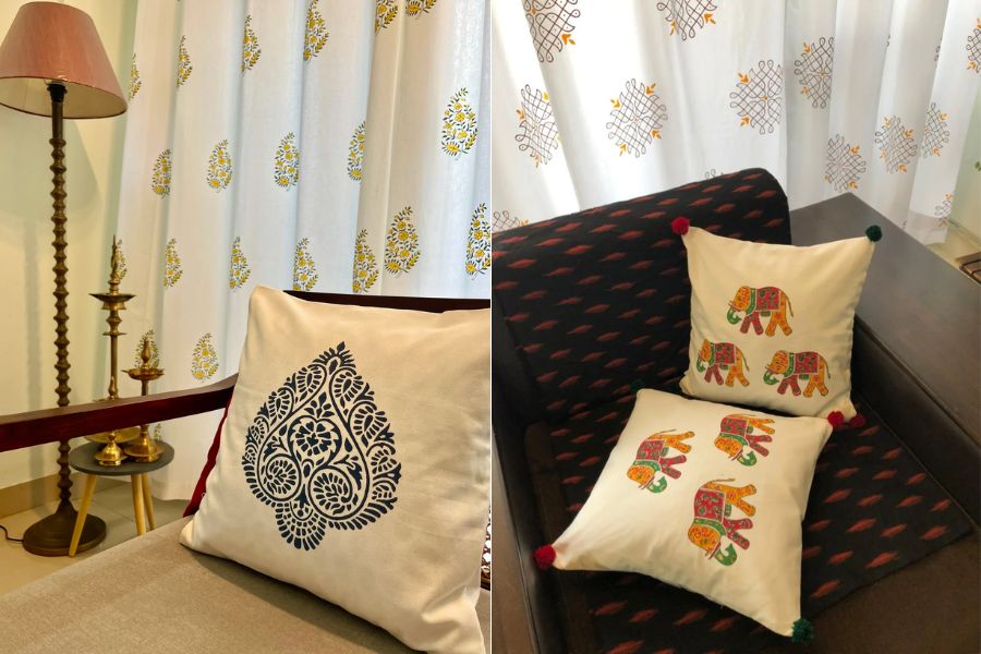 block print cushion cover