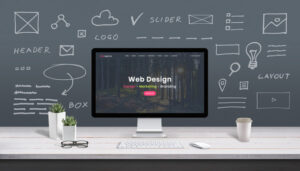 A professional using digital interface displays to optimize custom web design and development services.