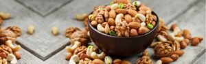 Bowl of premium flavoured nuts with healthy seasonings and mixed nuts