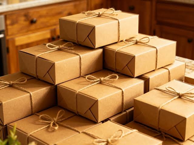 Cardboard Boxes Giza stacked with natural kraft packaging and twine