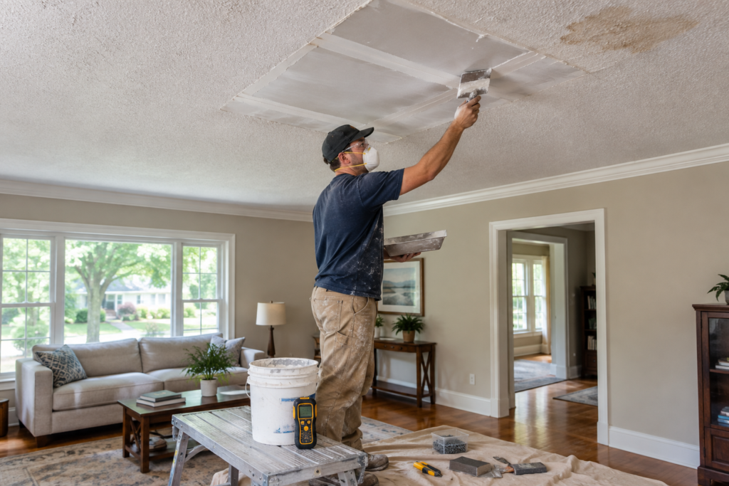 Ceiling Repair in a Sunlit Living Room