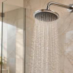 Chrome Rainfall Shower in Warm Marble