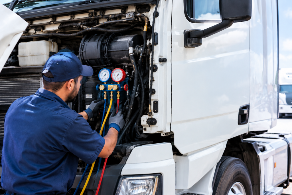 Diesel Truck AC Service in Progress