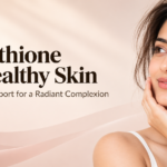 Woman with healthy-looking skin illustrating glutathione and antioxidant support for skin wellness.