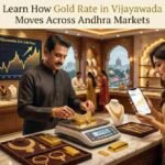 Gold jewellery displayed in a showroom, illustrating gold rate comparisons in Vijayawada and Tenali, Andhra Pradesh