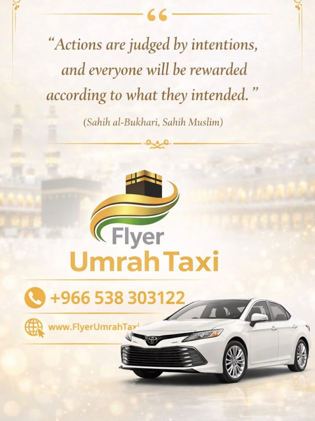 Umrah Taxi Service providing convenient transportation for pilgrims travelling between Jeddah Airport, Makkah, and Madinah in Saudi Arabia.