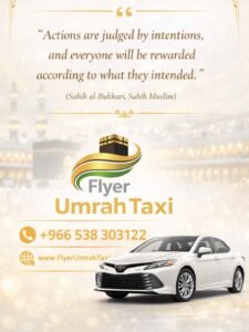 Umrah Taxi Service providing convenient transportation for pilgrims travelling between Jeddah Airport, Makkah, and Madinah in Saudi Arabia.