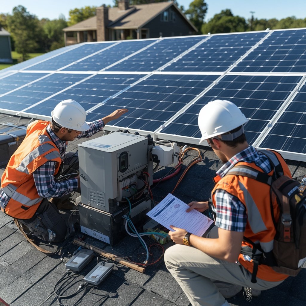 lucid-origin_Photorealistic_close-up_scene_of_two_certified_solar_workers_performing_a_detail-0